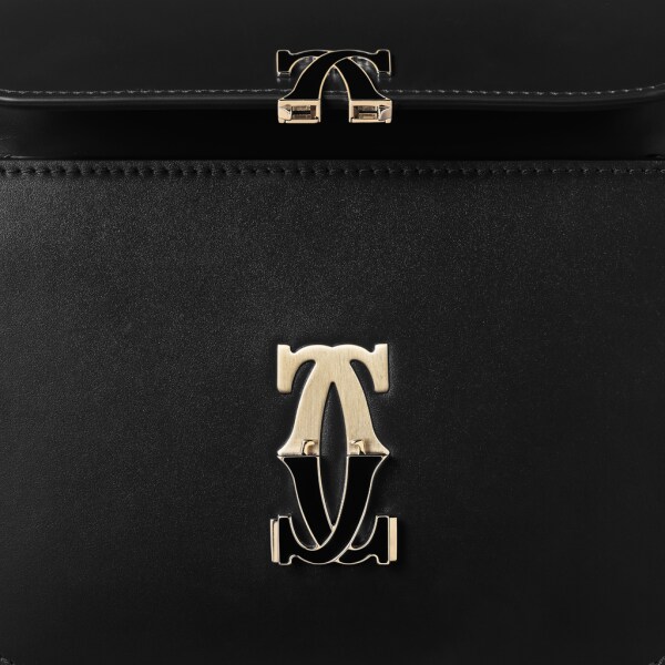 Double C de Cartier 手袋，袖珍款 黑色小牛皮，金色及黑色琺瑯飾面
