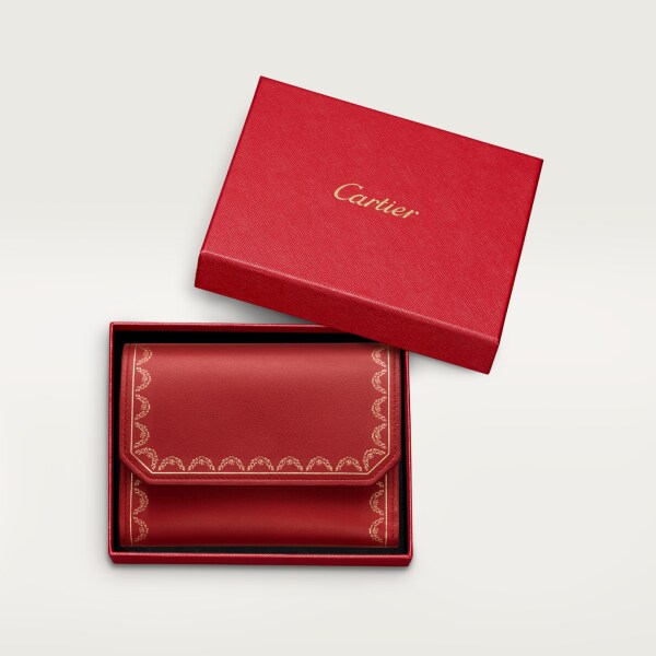 Guirlande de Cartier 銀包，小型款 紅色小牛皮，金色飾面