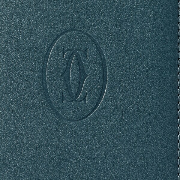 Must de Cartier 信用卡夾，可容納4張信用卡 牛仔藍色小牛皮，精鋼飾面