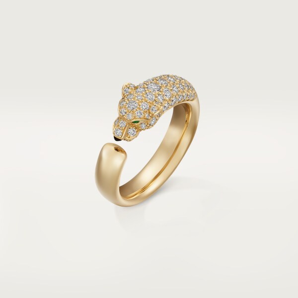 Panthère de Cartier 戒指，小型款，半鋪鑲鑽石 18K黃金，祖母綠，縞瑪瑙，鑽石