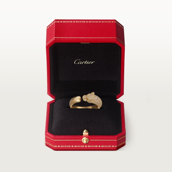 Panthère de Cartier 戒指，小型款，半鋪鑲鑽石 18K黃金，祖母綠，縞瑪瑙，鑽石