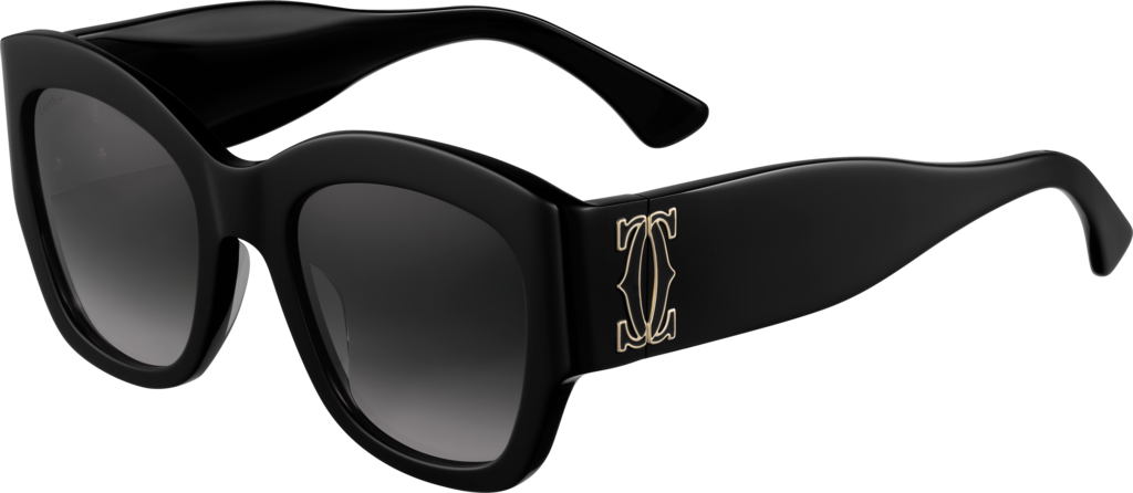 Décor C de Cartier 太陽眼鏡黑色複合材質，黑色琺瑯標誌，灰色漸變鏡片