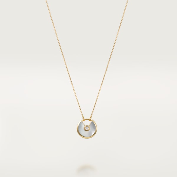 Amulette de Cartier 項鏈，小型款 18K黃金，白色珍珠母貝，鑽石
