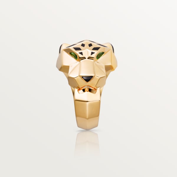 Panthère de Cartier 戒指 18K黃金，亮漆，沙弗萊石榴石，縞瑪瑙