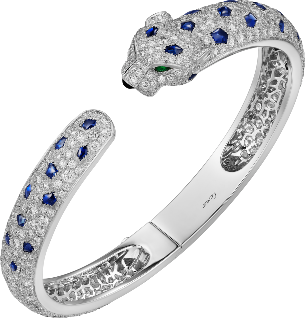Panthère de Cartier 手鐲白色黃金，縞瑪瑙，祖母綠，藍寶石，鑽石