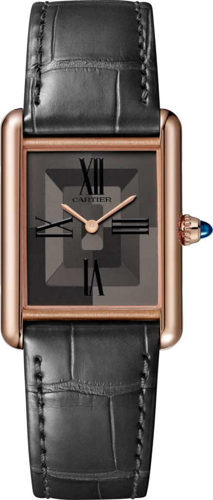 Tank Louis Cartier 腕錶大型款，手動上鏈機械機芯，玫瑰金，皮革