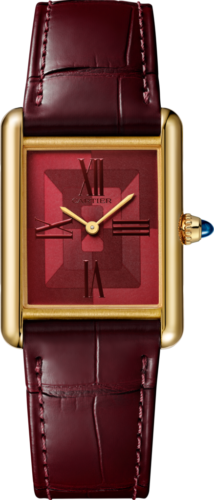 Tank Louis Cartier 腕錶大型款，手動上鏈機械機芯，黃金，皮革