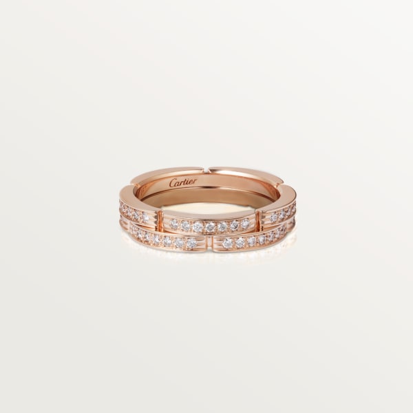 Maillon Panthère fine wedding band, 2 half diamond-paved rows Rose gold, diamonds