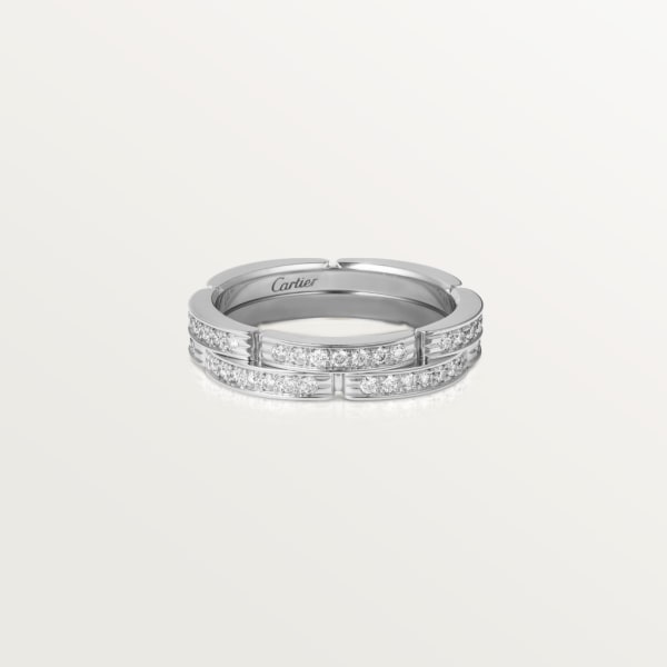 Maillon Panthère fine wedding band, 2 half diamond-paved rows White gold, diamonds
