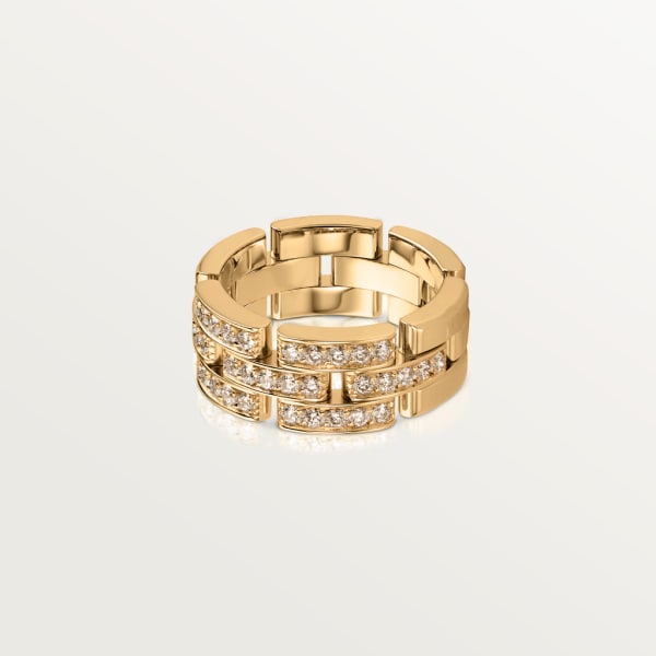 Maillon Panthère 戒指，鋪鑲3行半圈鑽石 18K黃金，鑽石
