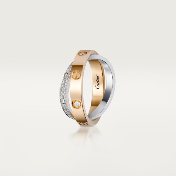 Love ring, diamond-paved Rose gold, white gold, diamonds