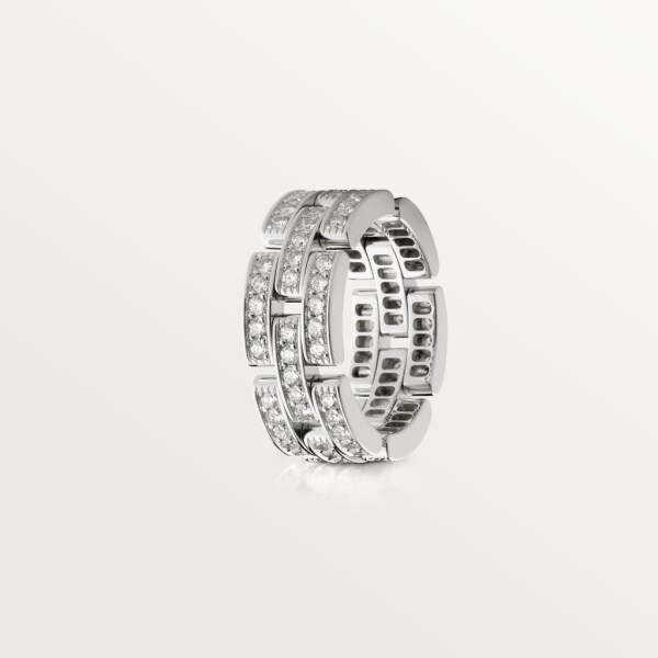 Maillon Panthère 戒指，鋪鑲3行鑽石 18K白色黃金，鑽石
