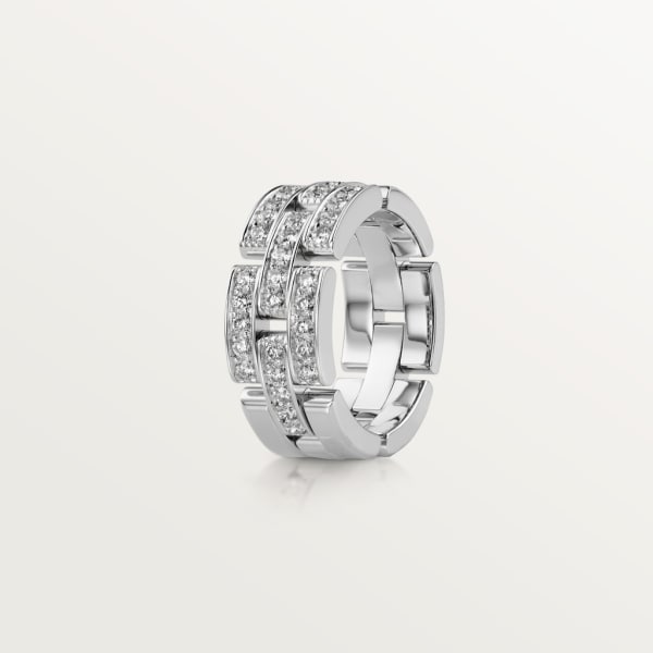 Maillon Panthère 戒指，鋪鑲3行半圈鑽石 18K白色黃金，鑽石