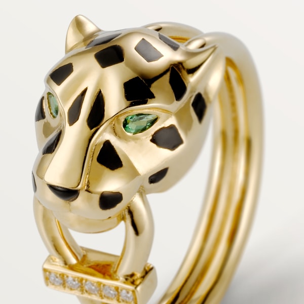 Panthère de Cartier 戒指 18K黃金，亮漆，鑽石，沙弗萊石榴石
