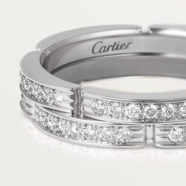 Maillon Panthère fine wedding band, 2 half diamond-paved rows White gold, diamonds