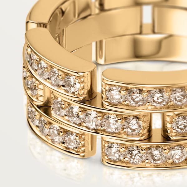 Maillon Panthère 戒指，鋪鑲3行半圈鑽石 18K黃金，鑽石