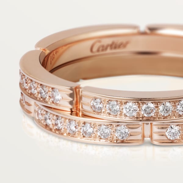 Maillon Panthère fine wedding band, 2 half diamond-paved rows Rose gold, diamonds