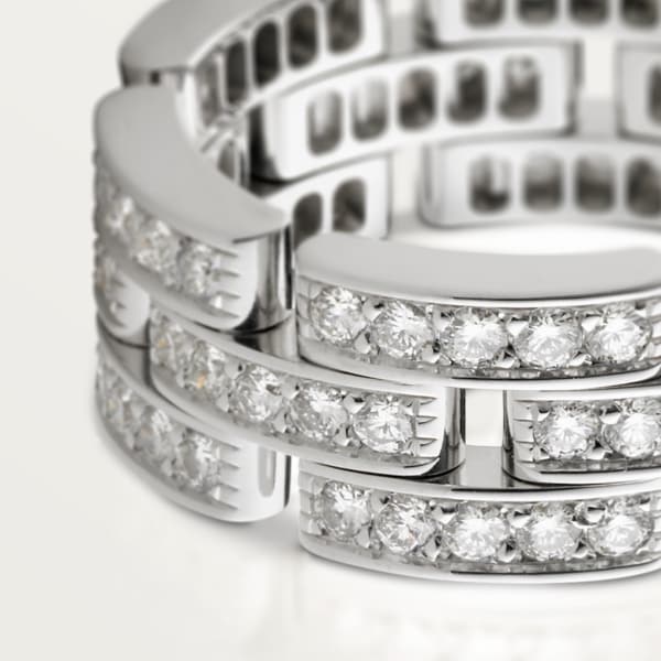 Maillon Panthère ring, 3 diamond-paved rows White gold, diamonds