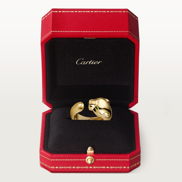 Panthère de Cartier 戒指 18K黃金，縞瑪瑙，沙弗萊石榴石