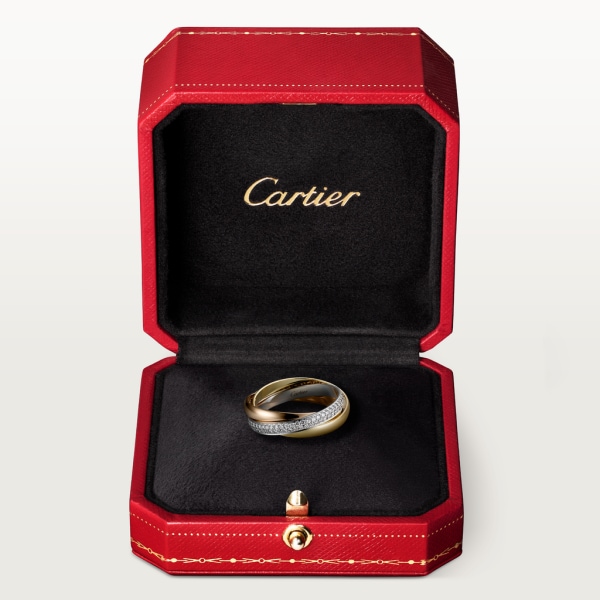 Trinity 戒指，小型款 18K白色黃金，18K黃金，18K玫瑰金，鑽石