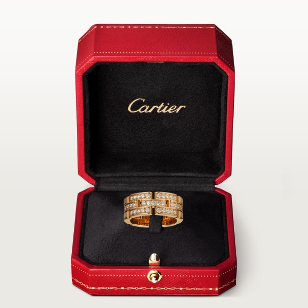 Maillon Panthère 戒指，鋪鑲3行半圈鑽石 18K玫瑰金，鑽石