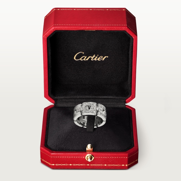 Maillon Panthère 戒指，鋪鑲3行半圈鑽石 18K白色黃金，鑽石