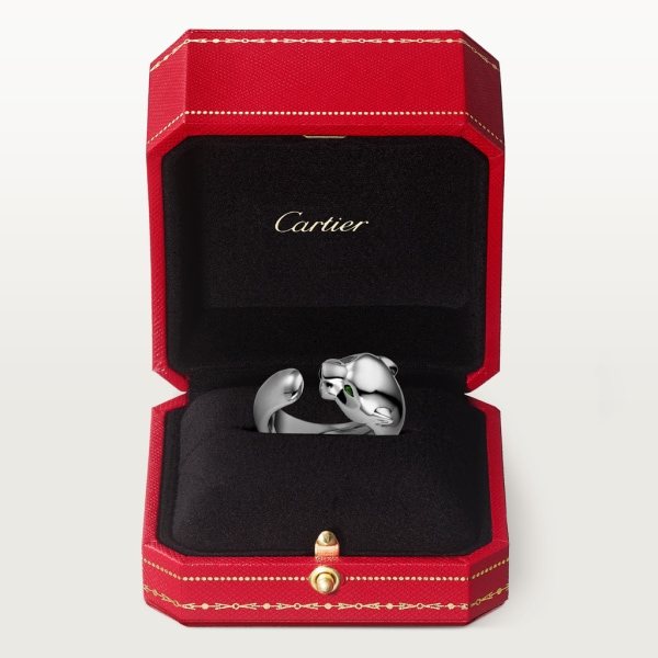 Panthère de Cartier 戒指 18K白色黃金，沙弗萊石榴石，縞瑪瑙