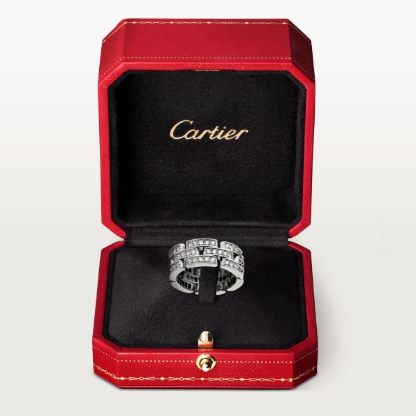 Maillon Panthère ring, 3 diamond-paved rows White gold, diamonds