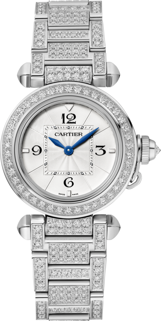 Pasha de Cartier 腕錶30毫米，高效能石英機芯，白色黃金，鑽石