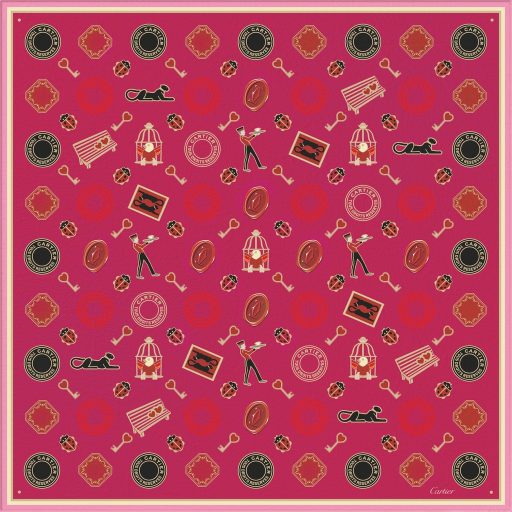 Diabolo de Cartier 方巾，90厘米桃紅色斜紋真絲
