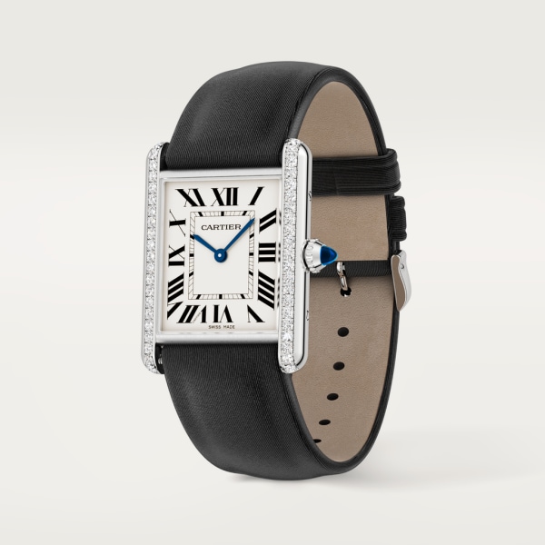 Tank Must de Cartier 腕錶 大型款，石英機芯，精鋼，鑽石，皮革