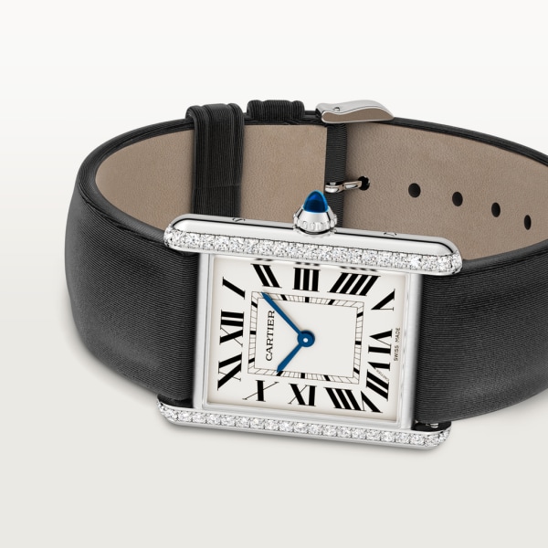 Tank Must de Cartier 腕錶 大型款，石英機芯，精鋼，鑽石，皮革