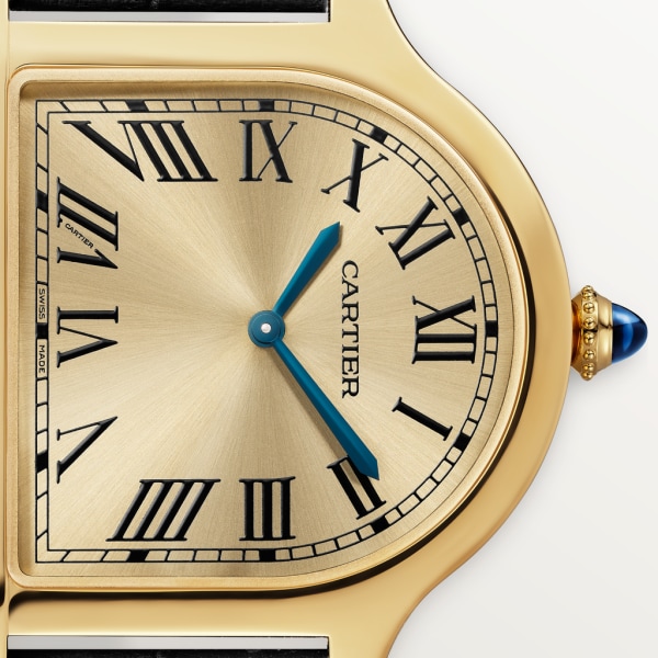Cloche de Cartier 腕錶 大型款，手動上鏈機械機芯，18K黃金，皮革