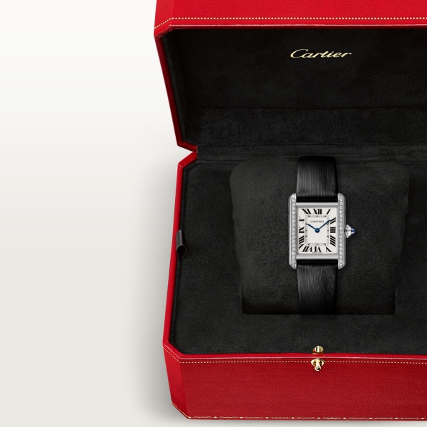 Tank Must de Cartier 腕錶 小型款，石英機芯，精鋼，鑽石，皮革