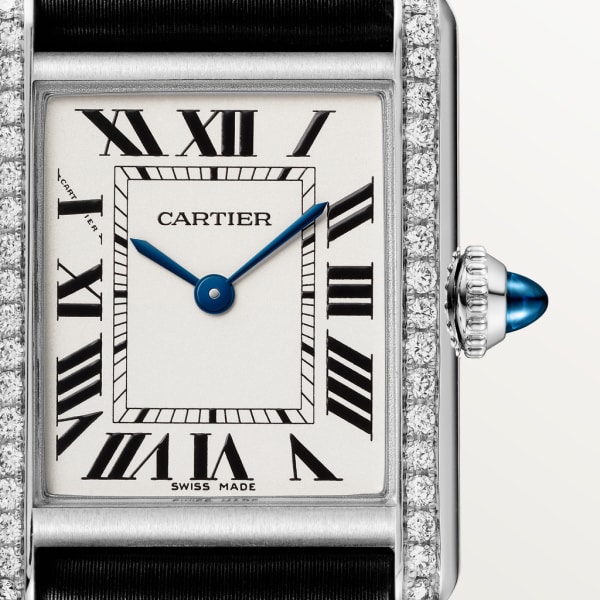 Tank Must de Cartier 腕錶 小型款，石英機芯，精鋼，鑽石，皮革