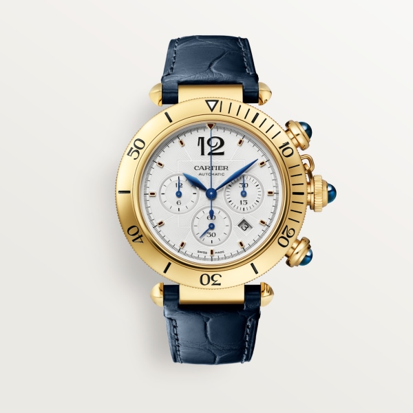 Pasha de Cartier 腕錶 41毫米，計時功能，自動上鏈機械機芯，18K黃金，可更換式皮革錶帶