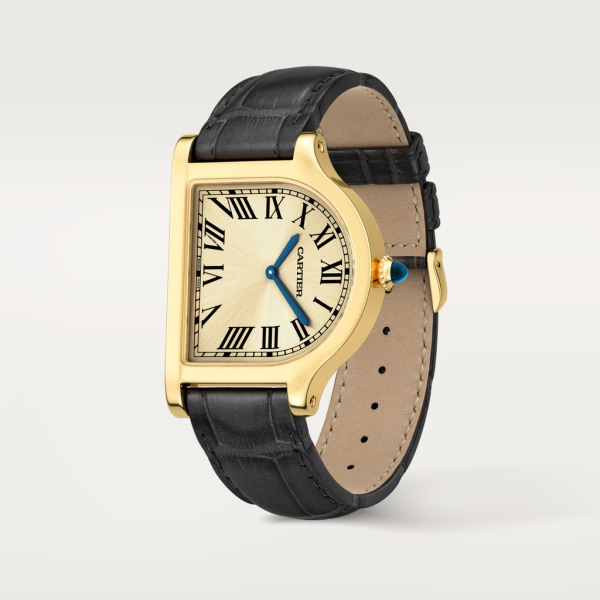 Cloche de Cartier 腕錶 大型款，手動上鏈機械機芯，18K黃金，皮革