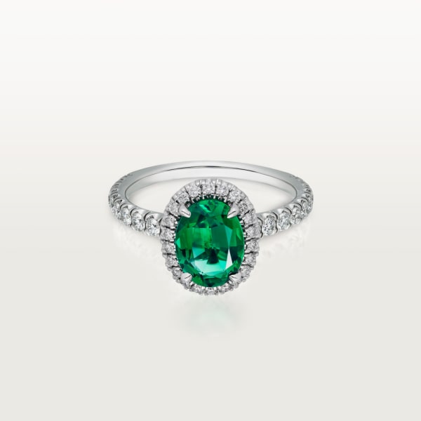 Cartier Destinée Solitaire 彩色寶石戒指 鉑金，祖母綠，鑽石