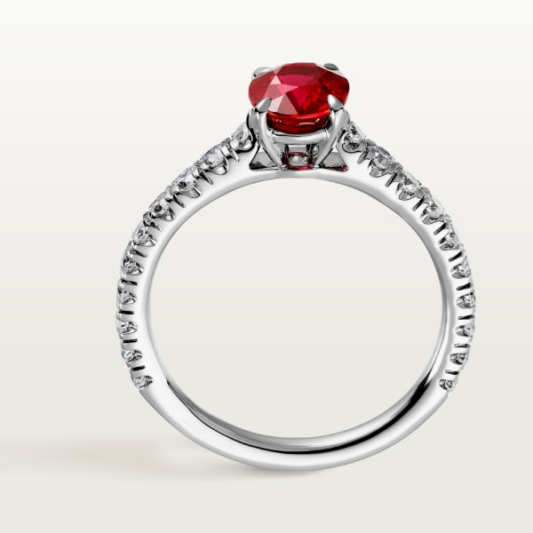 Solitaire 1895 單鑽戒指 鉑金，紅寶石，鑽石
