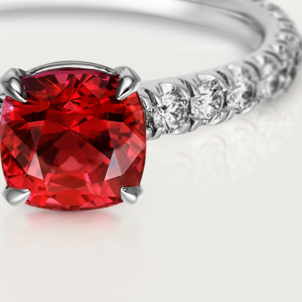 Solitaire 1895 單鑽戒指 鉑金，紅寶石，鑽石