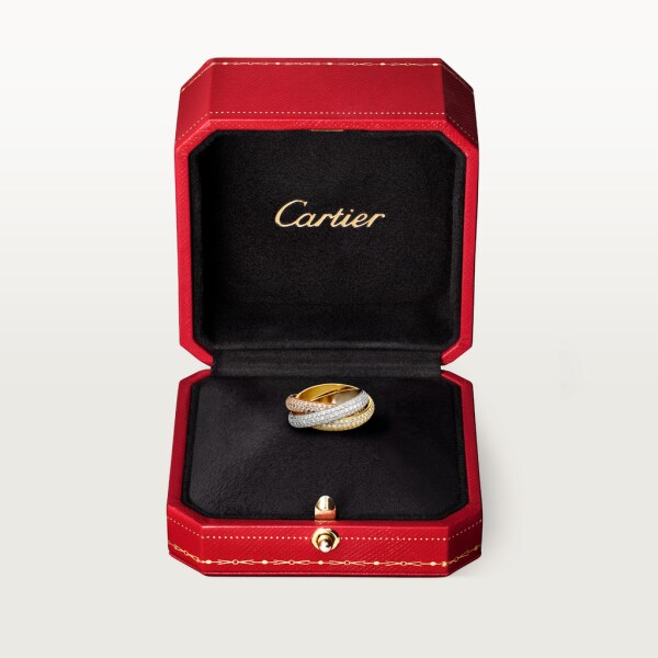 Trinity 戒指，經典款 18K白色黃金，18K黃金，18K玫瑰金，鑽石