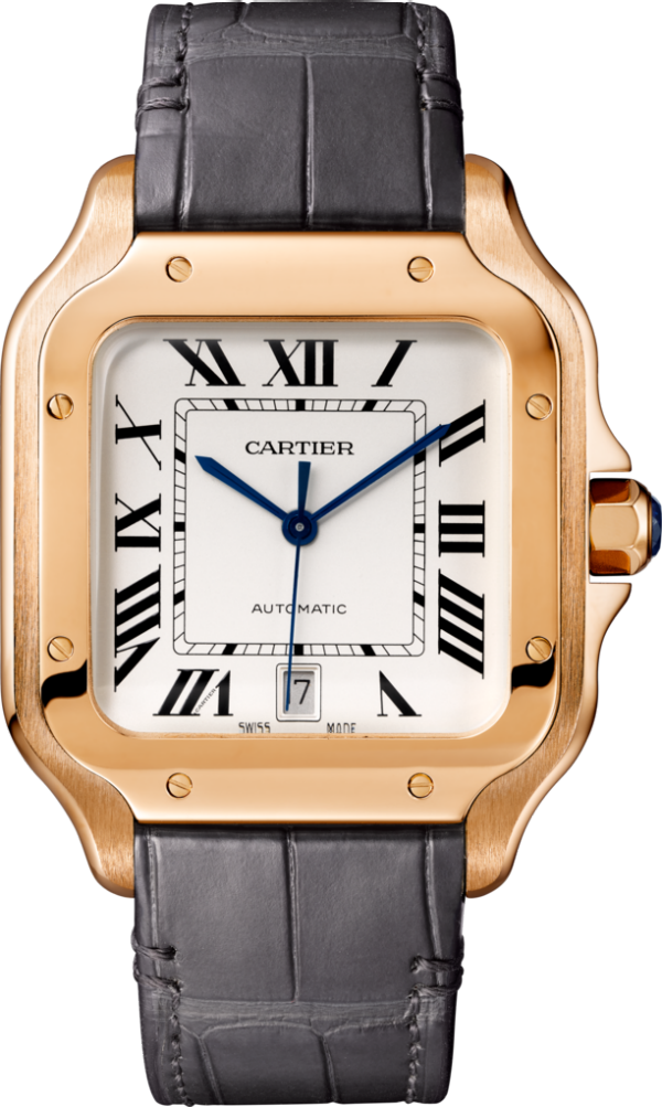 Santos de Cartier watch Large model, automatic movement, rose gold, 2 interchangeable leather bracelets