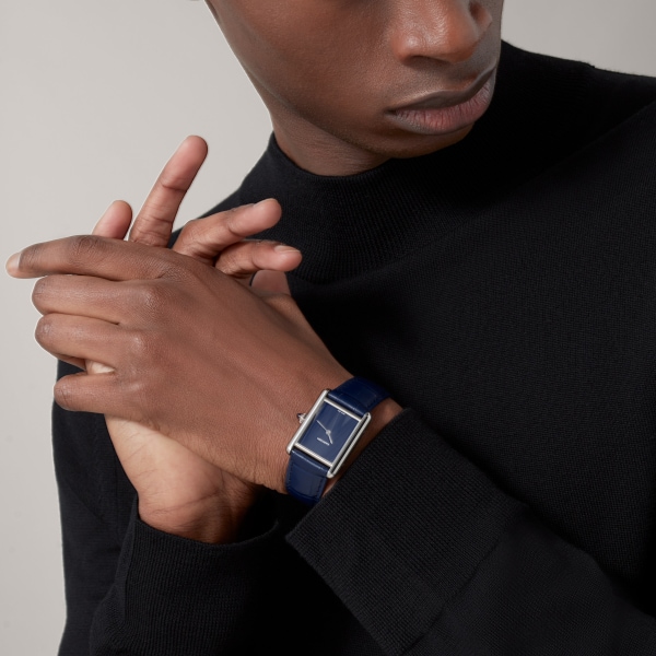 Tank Must de Cartier 腕錶 大型款，高效能石英機芯，精鋼，皮革