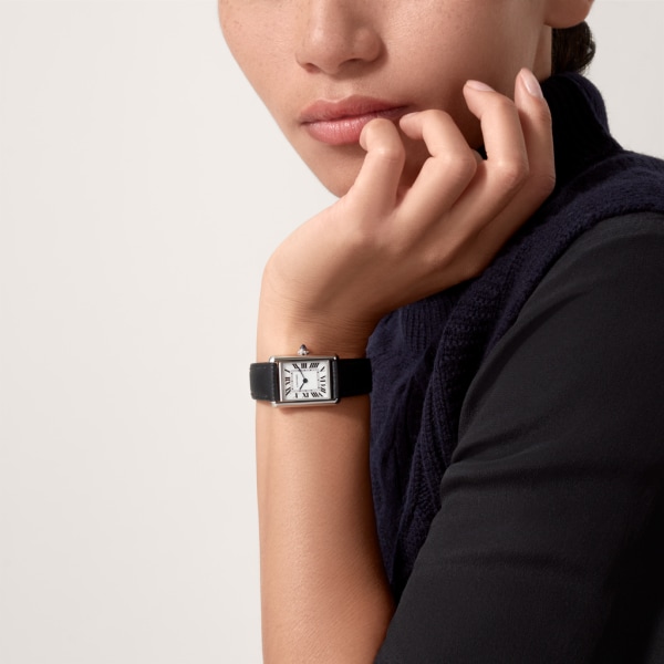 Tank Must de Cartier 腕錶 小型款，石英機芯，精鋼，皮革