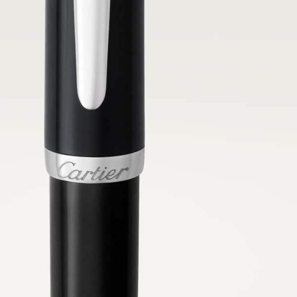 R de Cartier 鋼珠筆 黑色複合材質，鍍鈀飾面細節