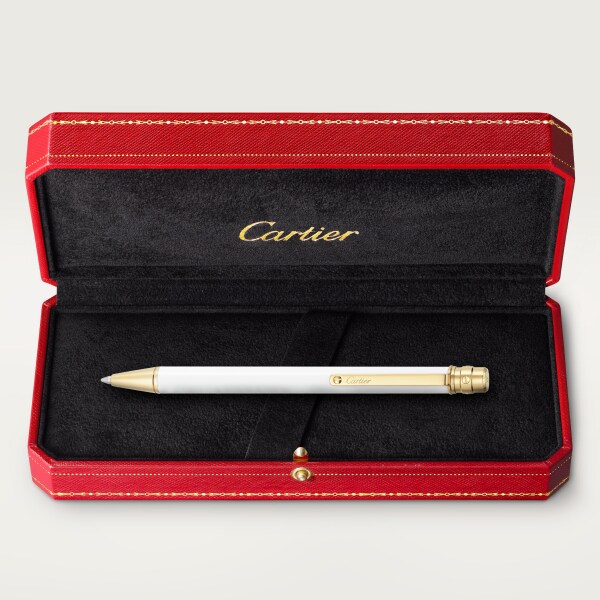 Santos de Cartier ballpoint pen, small model White lacquer, golden finish