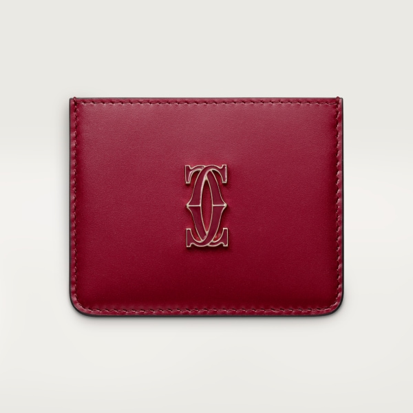 Simple card holder, C de Cartier Cherry red calfskin, gold and cherry red enamel finish