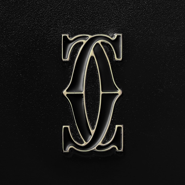 拉鏈卡片夾，C de Cartier 黑色小牛皮，金色及黑色琺瑯飾面