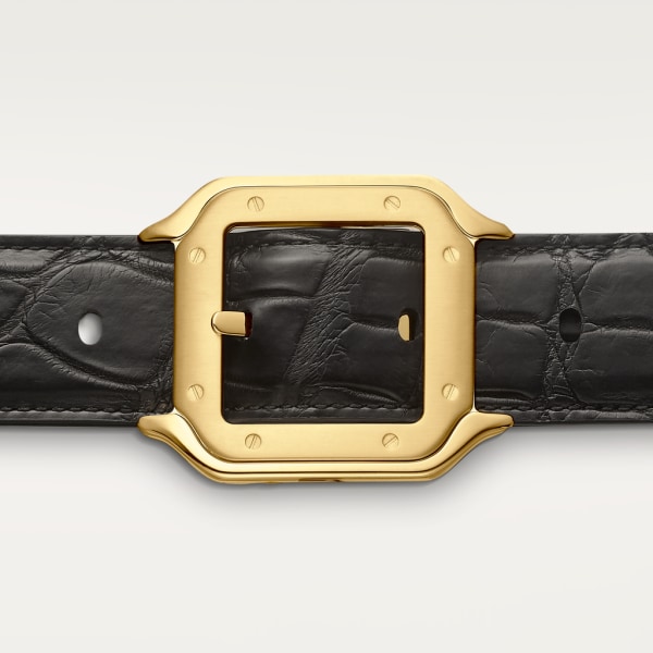 Santos de Cartier 皮帶 黑色鱷魚皮，金色飾面帶扣