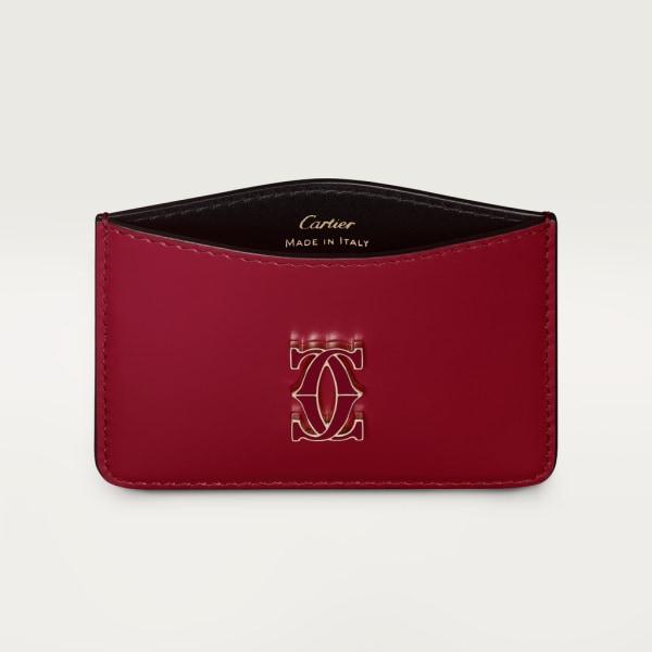 C de Cartier 卡片夾 櫻桃紅色小牛皮，金色及櫻桃紅色琺瑯飾面